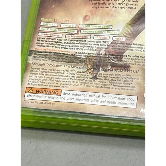 XBOX 360 Fable III Microsoft Game Studios Rated M 17+ Made in USA 2008 READ - Picture 8 of 9